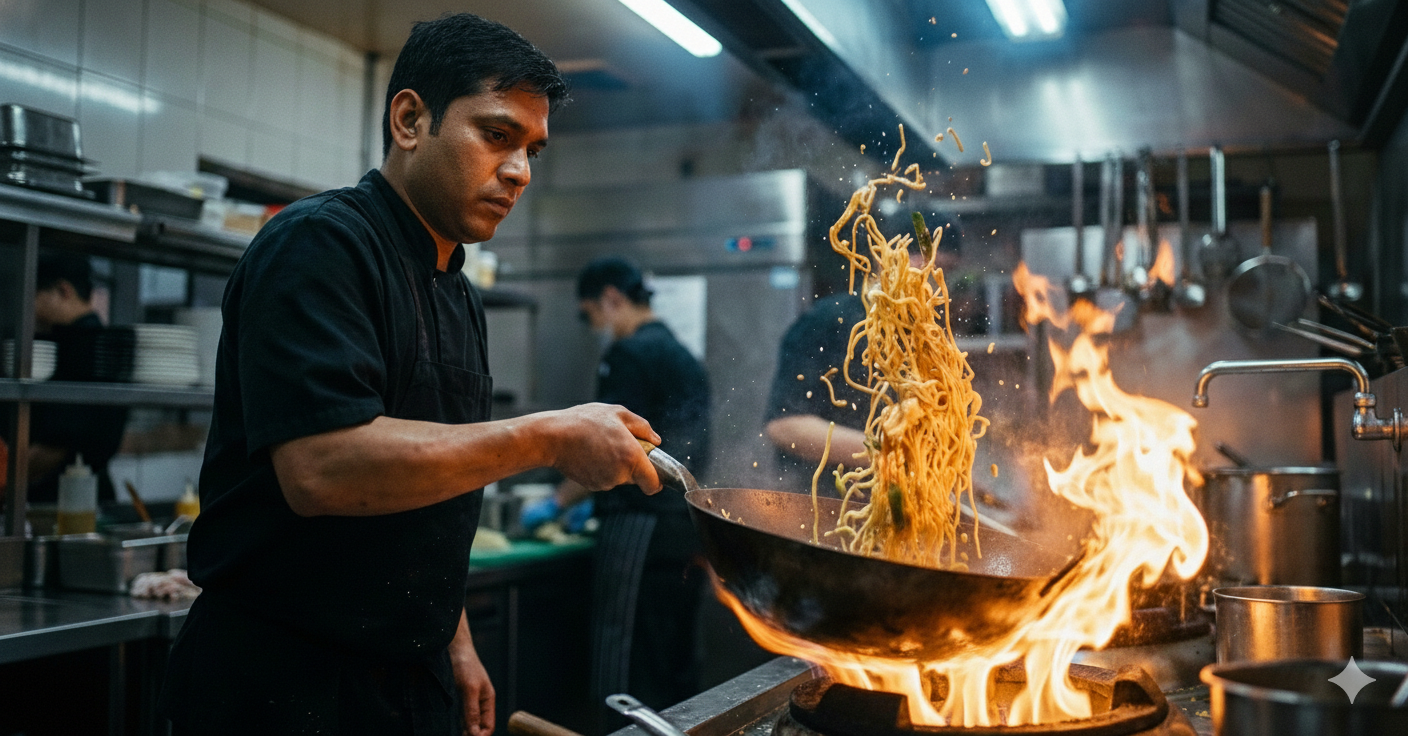 Chef preparing pasta